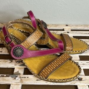 L'Artiste Spring Step Dreamer Slingback Sandals Womens EU 36/US 5.5-6 Tan & Pink